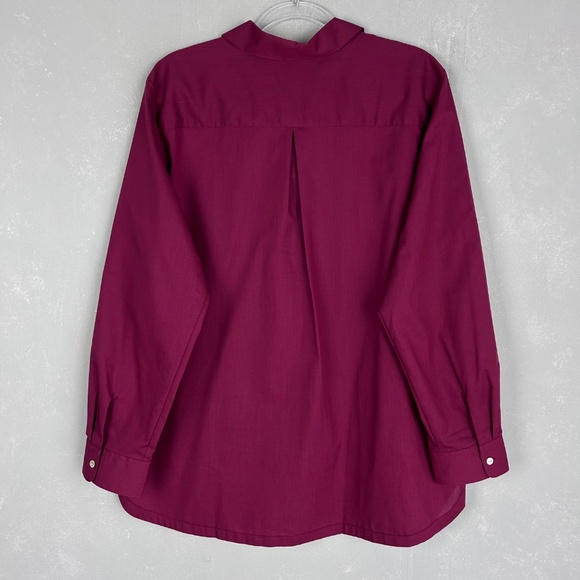 Foxcroft plus size 18 long sleeve button up burgundy wrinkle free poplin cotton - Picture 8 of 15